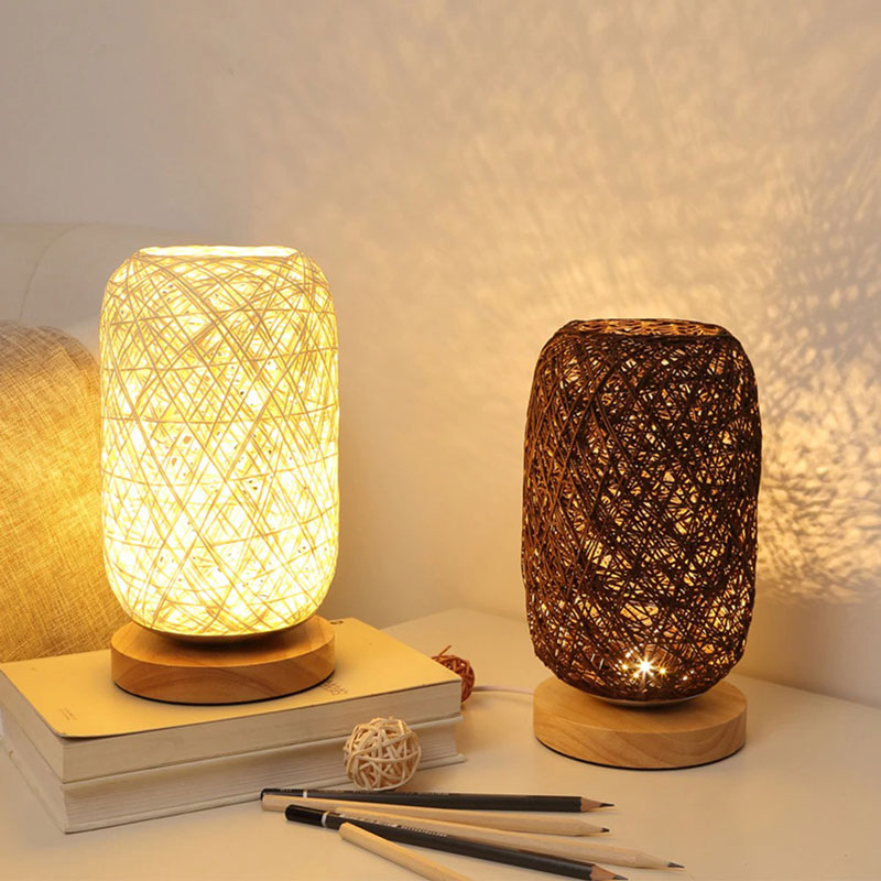 Rattan and Wood Bedside Lamp