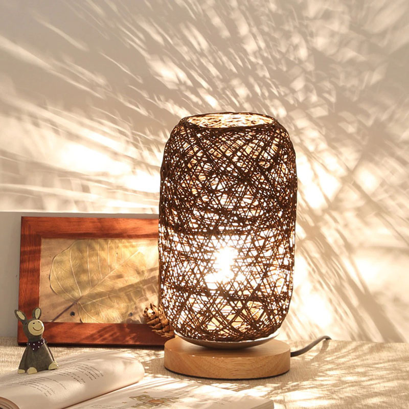 Rattan and Wood Bedside Lamp