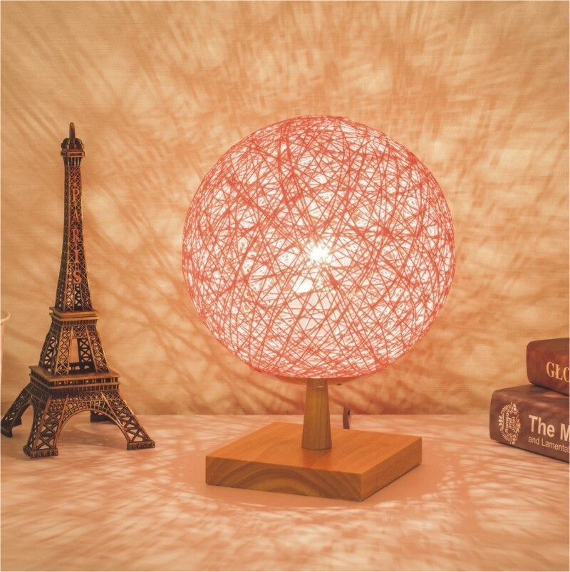 Bedside Lamp Rattan Wooden Base