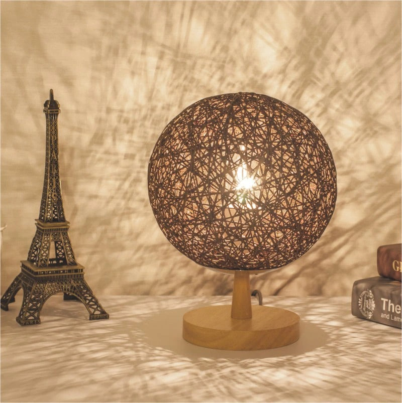 Bedside Lamp Rattan Wooden Base