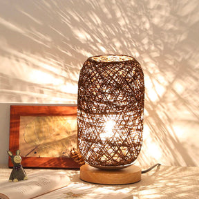 Rattan and Wood Bedside Lamp