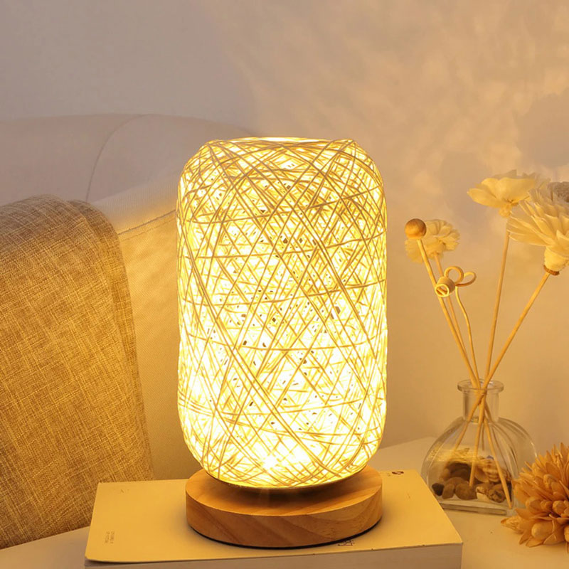 Rattan and Wood Bedside Lamp