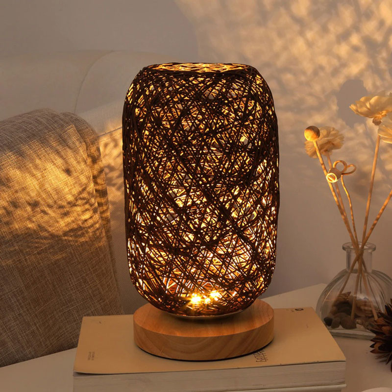 Rattan and Wood Bedside Lamp