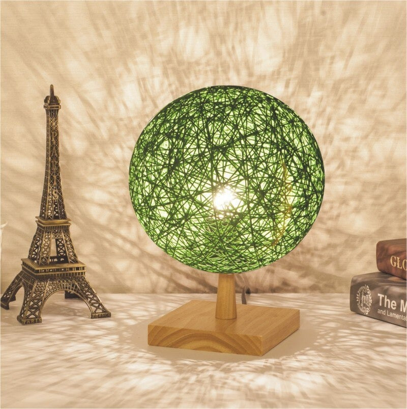 Bedside Lamp Rattan Wooden Base