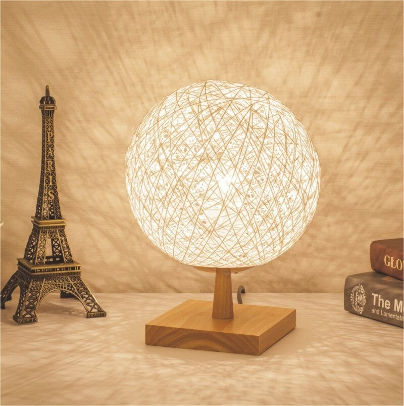 Bedside Lamp Rattan Wooden Base