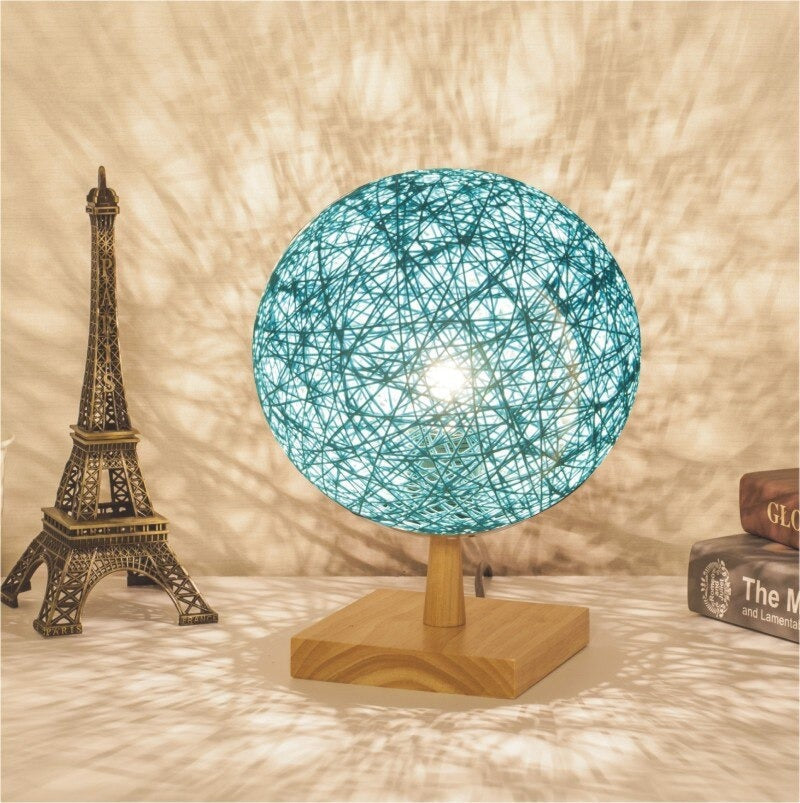 Bedside Lamp Rattan Wooden Base