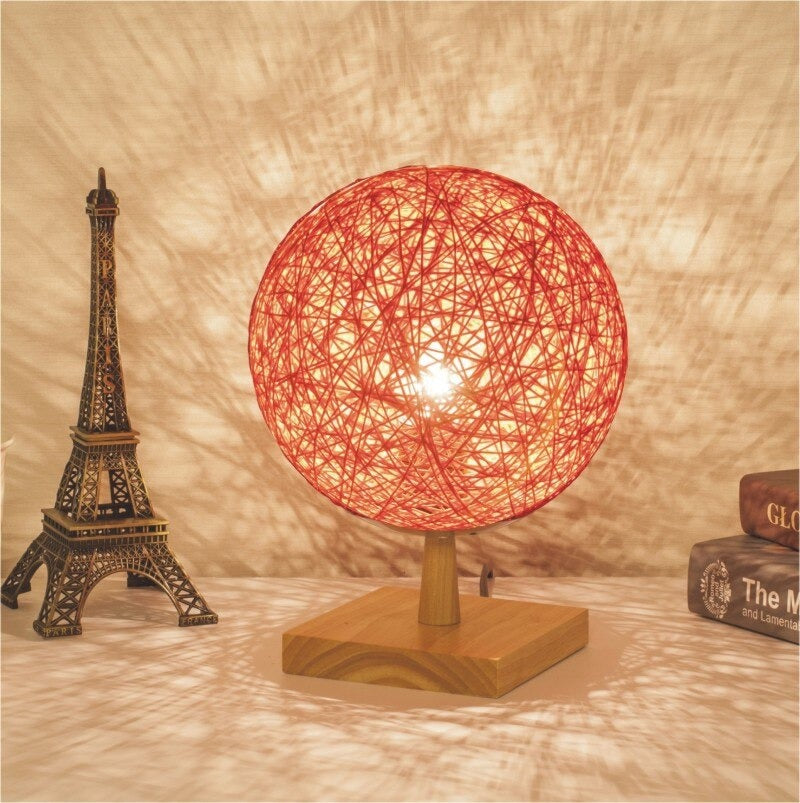 Bedside Lamp Rattan Wooden Base