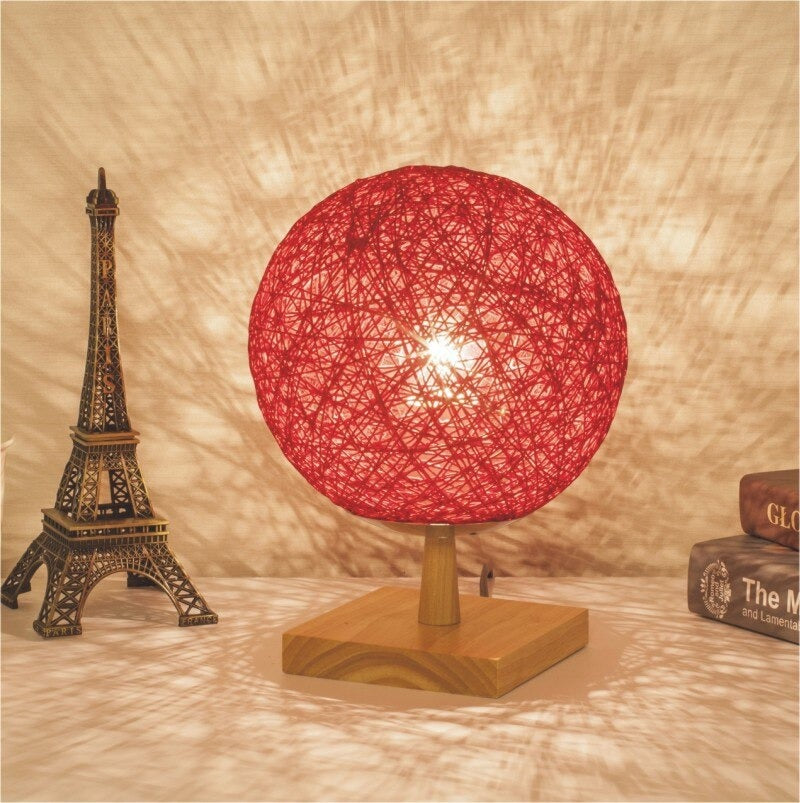 Bedside Lamp Rattan Wooden Base