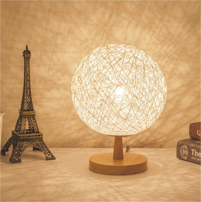 Bedside Lamp Rattan Wooden Base
