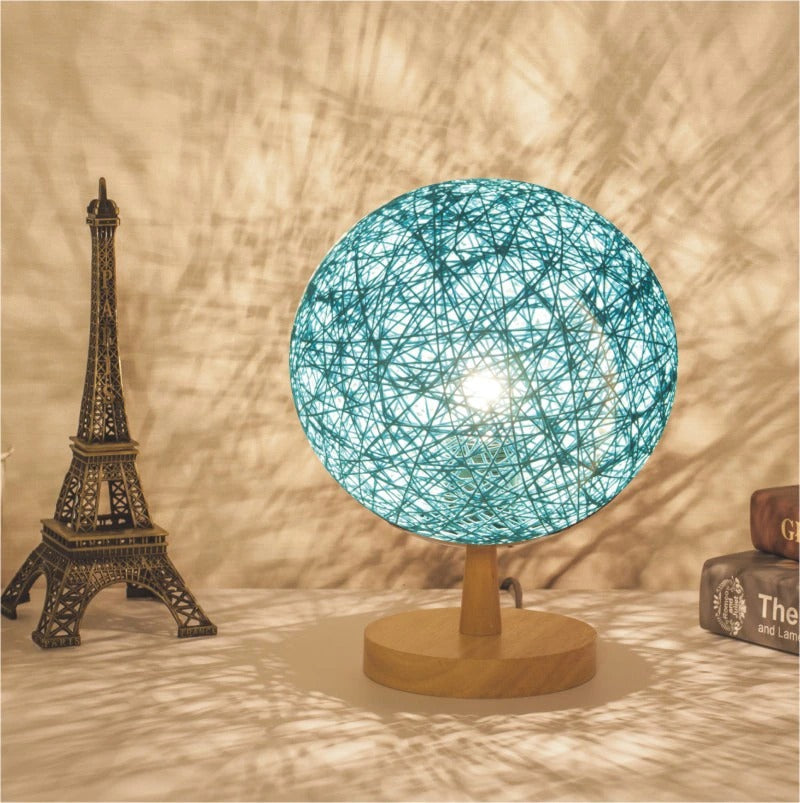 Bedside Lamp Rattan Wooden Base