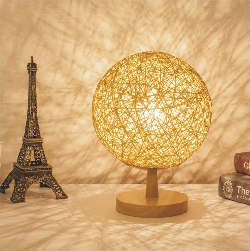 Bedside Lamp Rattan Wooden Base