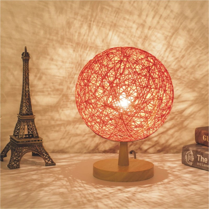 Bedside Lamp Rattan Wooden Base