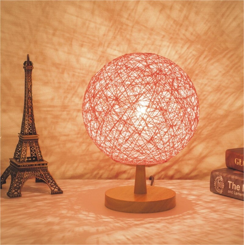 Bedside Lamp Rattan Wooden Base