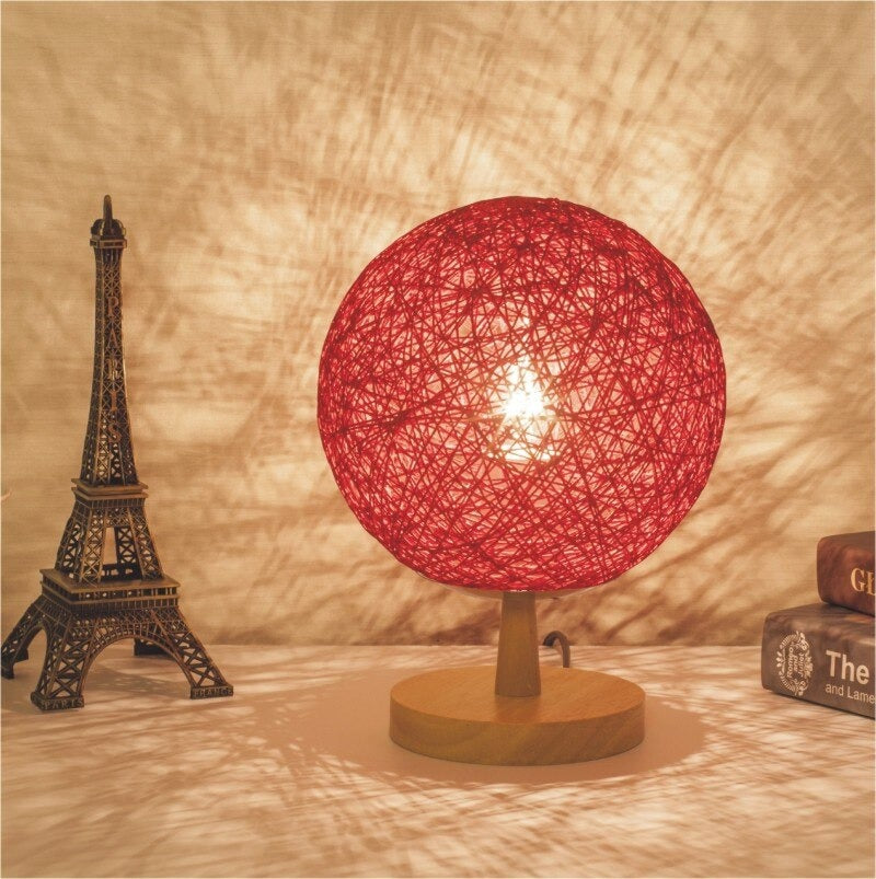 Bedside Lamp Rattan Wooden Base