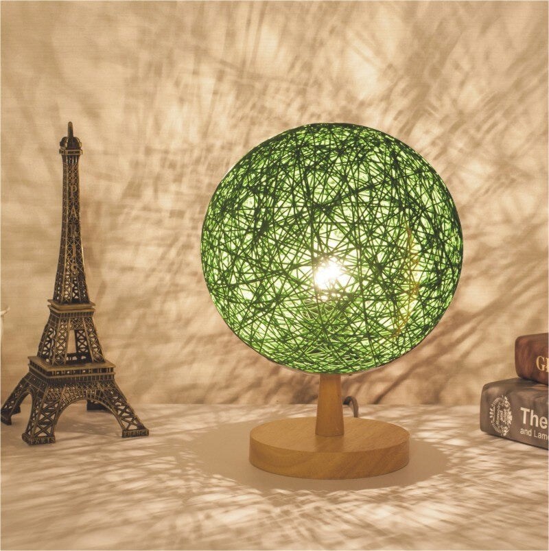 Bedside Lamp Rattan Wooden Base
